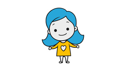 cute girl cartoon character with blue hair and yellow t-shirt ready to hug vector illustration