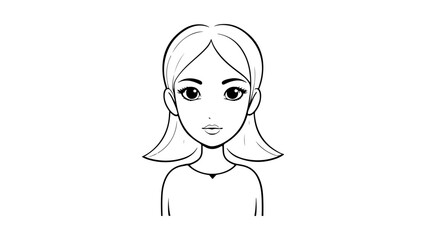 simple girl outline vector illustration, Illustrated Portrait of a Young Woman with Simple Black Ink outline Design