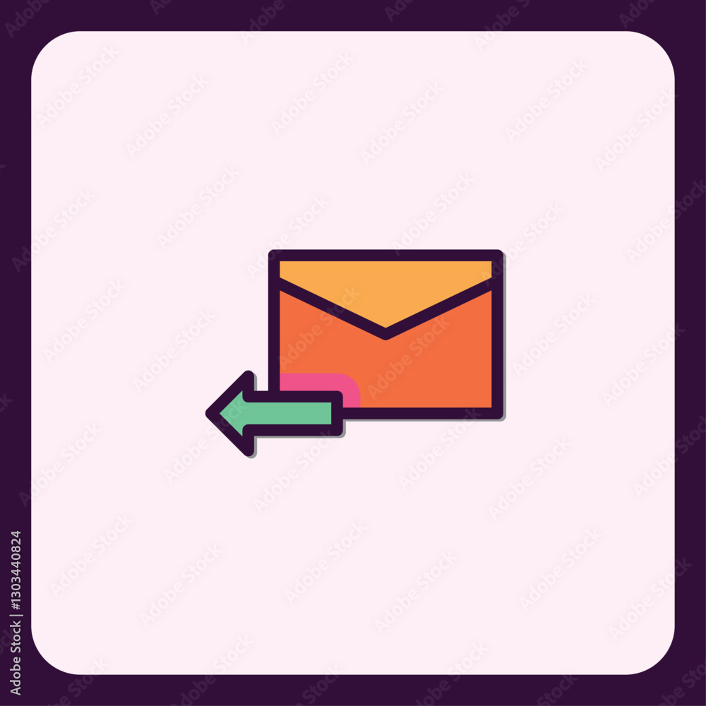 Poster colorful email icon with arrow indicating sending process, minimal design