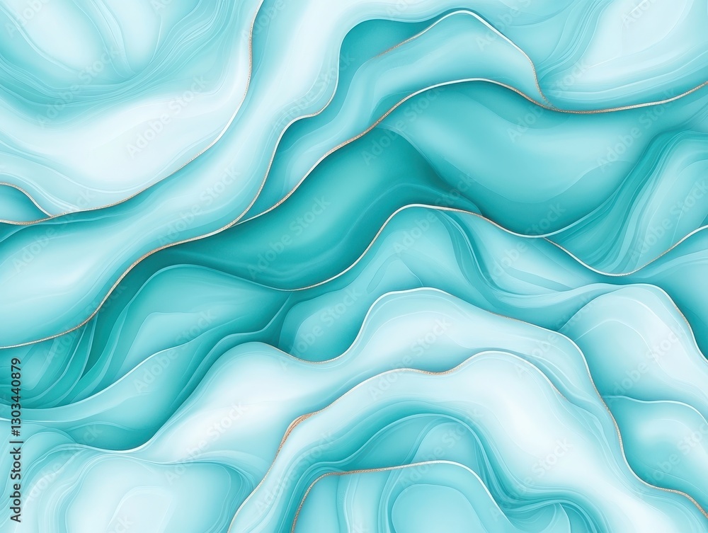 Poster abstract turquoise waves with smooth gradients and soft curves, ideal for backgrounds