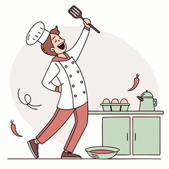 Excited man chef cook wearing uniform. vector illustration
