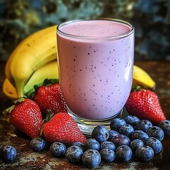 Colorful Fruit Smoothie - Restaurant and Bars Advertising Product. Vibrant and Nutritious Drink. Refreshing Mixed fruits Milkshake. Delicious Vegan Smoothies - Superfoods, Detox, and Energy Boost