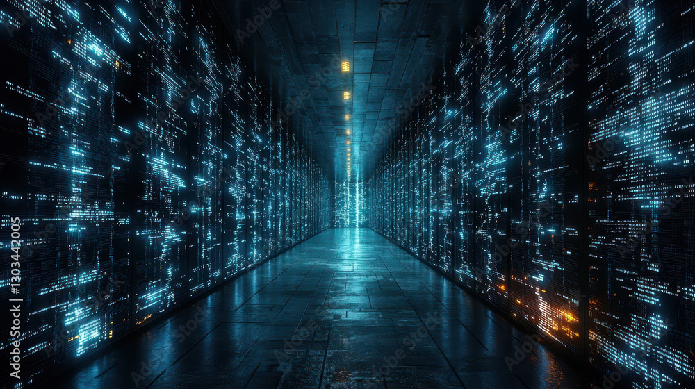 Poster exploring the tunnel between the surface web and the dark web with glowing symbols representing cybe