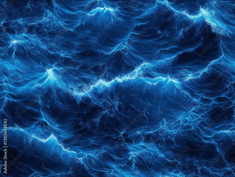 Poster dynamic ocean waves crashing under moonlight, creating a serene yet powerful atmosphere