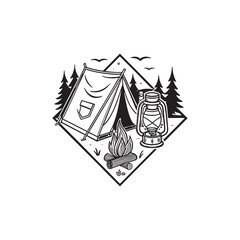  Vintage-camping-bonfire-outdoor-camp-emblem-white- background vector art