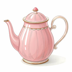 Cute ceramic teapot side view decorated with design elements flat cartoon illustration tea kettle