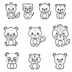 cute, animal, character, cartoon, vector, illustration, happy, set, graphic, design, baby, funny, zoo, art, background, adorable, collection, isolated, giraffe, children, bear, child, lion, wild, prin