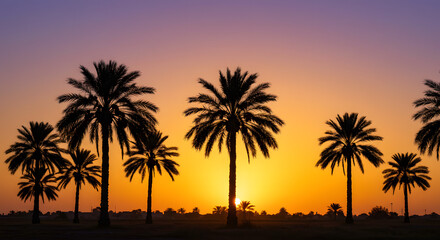 Obraz premium Date Palm Trees at Sunset