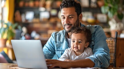 Father and Child Bonding Over Laptop