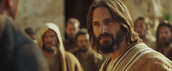 Fototapeta premium Divine Dialogue: Jesus Engaging with the Priests of His Time