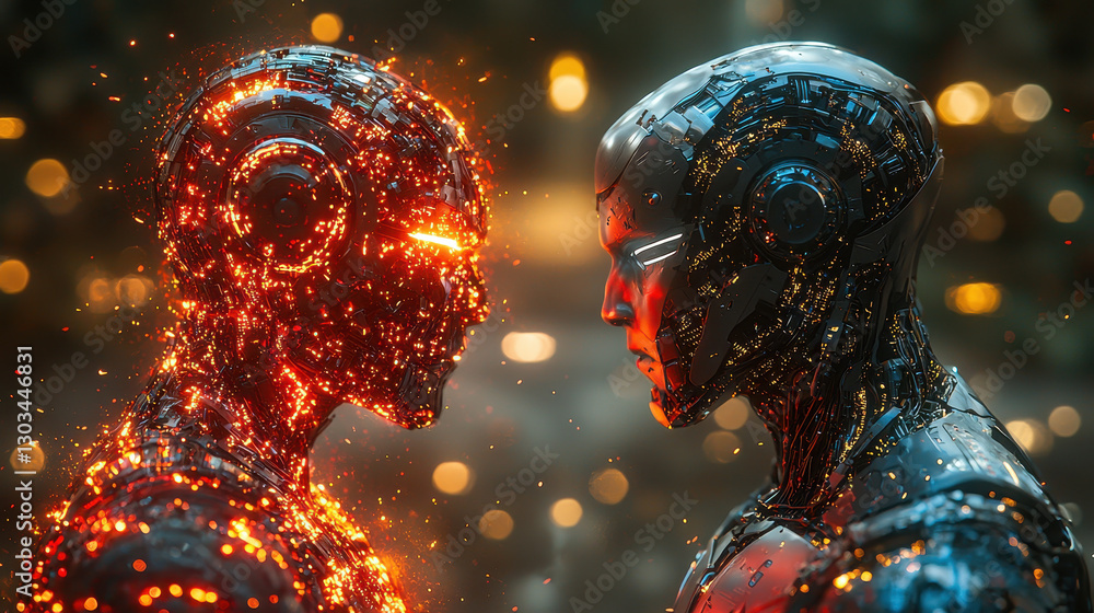 Poster cyber battle between dark ai and defensive ai showcases futuristic technology as red data streams cl