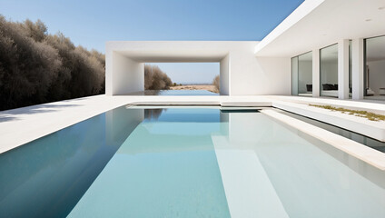 Fototapeta premium An Elegant Modern Infinity Pool with White Concrete for Relaxation and Style