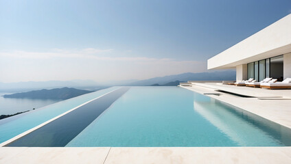 Fototapeta premium A Gorgeous Modern Infinity Pool with White Concrete for Ultimate Leisure