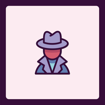 Stylized detective or investigator icon with fedora and coat vector image
