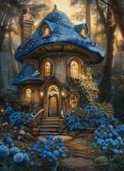 Fototapeta premium Enchanted Mushroom House in a Mystical Forest Setting