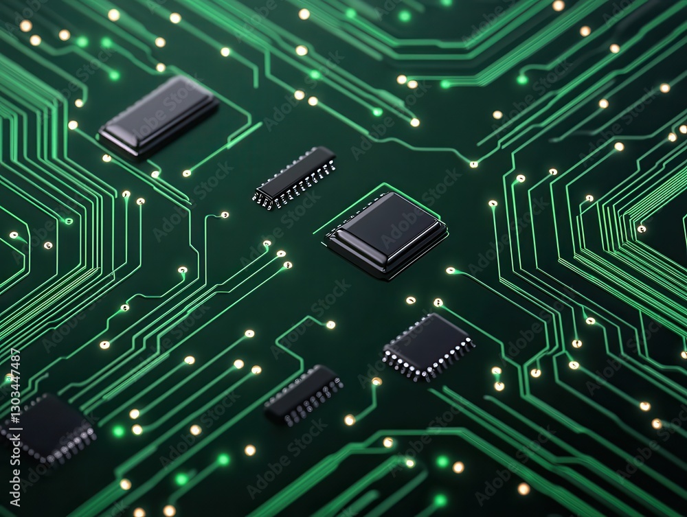 Poster close-up of a circuit board with microchips and intricate connections