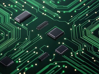 Fototapeta premium Close-up of a circuit board with microchips and intricate connections