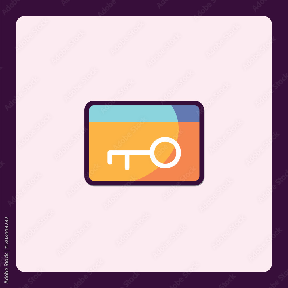 Poster conceptual illustration of digital security key icon with vibrant color scheme