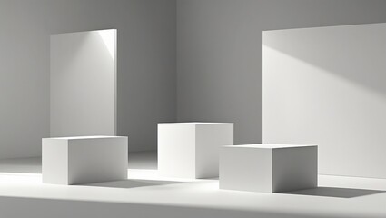 Modern Monochrome Exhibition Stage with Soft Lighting