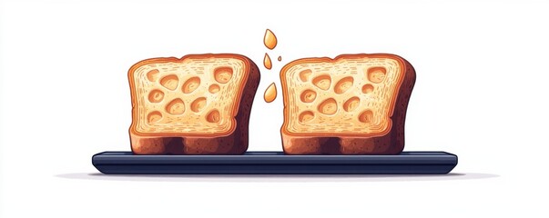 Cartoon illustration of toasted bread emerging from a shiny modern toaster
