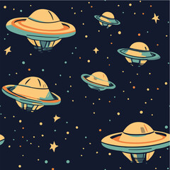 Illustration vector of Space Seamless Pattern with ufo