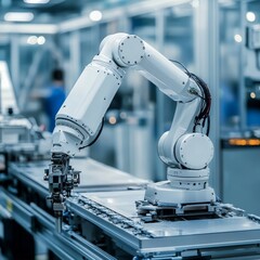 Industrial robot arm in factory production line. Concept of robotics technology