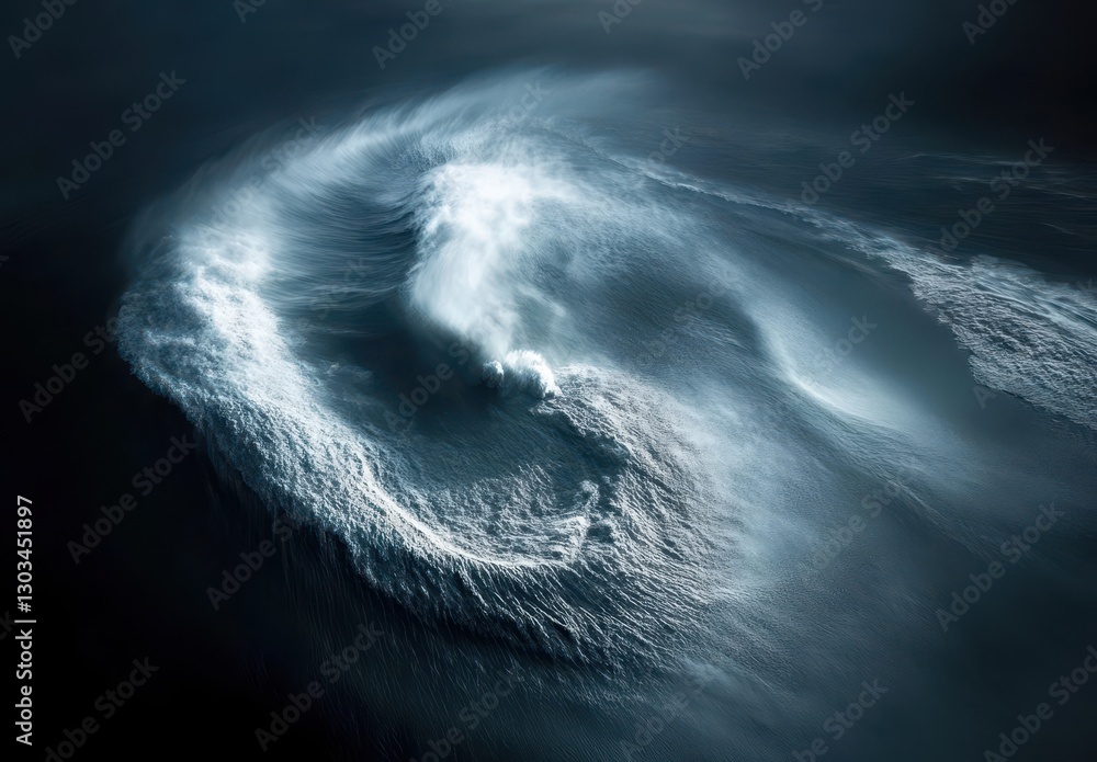 Poster exquisite abstract ocean wave design displaying dynamic motion and textures in a dark atmospheric se