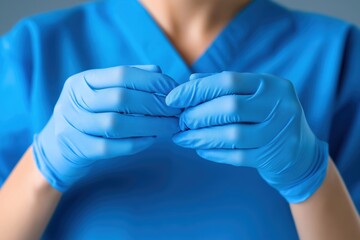 Female surgeon prepares for complex operation in the operating room while adjusting surgical gloves