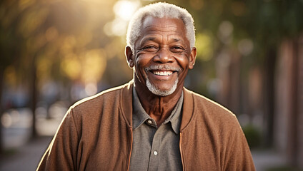 Obraz premium A Heartwarming Image of a Smiling African American Senior Man