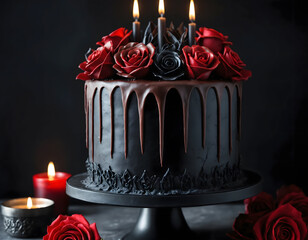 Dark Gothic Birthday Cake with Black & Red Aesthetic