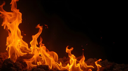 Intense Close-Up Fiery Inferno Orange Flames Hot Dark Background