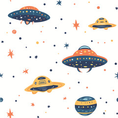 Illustration vector of Space Seamless Pattern with ufo