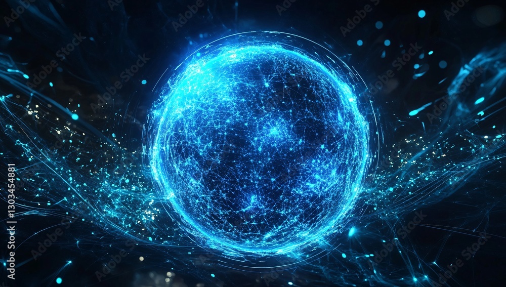 Poster energy sphere: capturing the dynamic essence of a pulsating energy sphere, rendered with vibrant blu