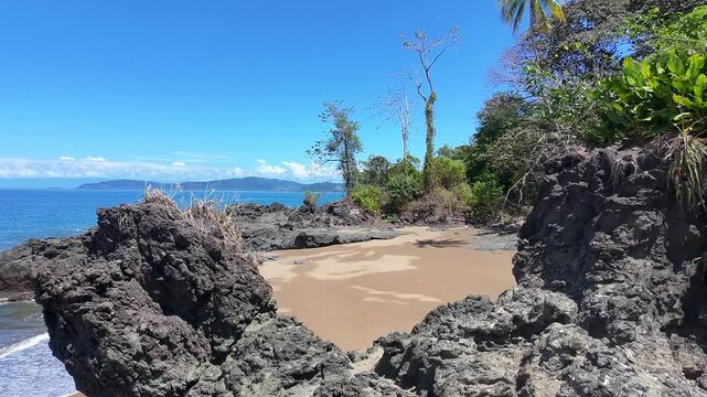 Drone aerial shot of a beach in Costa Rica along Bahia Drake trail 