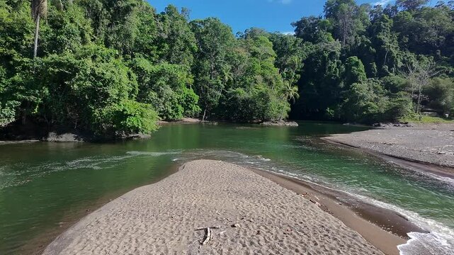 Drone shot of River crossing in Costa Rica, Drake's Bay