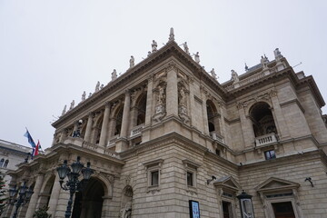 Fototapeta premium The ornamental side of the historic Budapest Opera House, a landmark concert venue in Budapest, Hungary