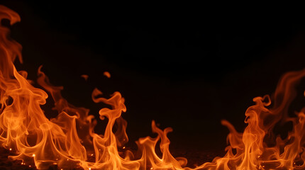 Dramatic Burning Fire Flames - Inferno on Black Background - Vibrant Orange Fire High-Quality Royalty-Free Stock Photograph