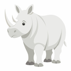 Obraz premium Cartoon white rhino .Cute animal rhinoceros.Suitable for children's books, sticker, mascot, logo.Vector illustration on white background 