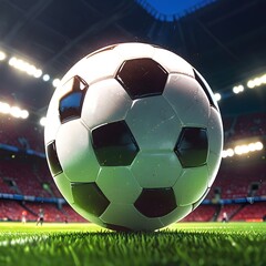 Cinematic soccer ball on stadium grass with atmospheric lighting - Generative AI