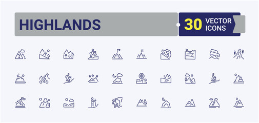 Highlands simple icon. Contains related to range, Mountains, hiker, camp, high, top, travel and more. Thin icon design. Editable vector icon and illustration.