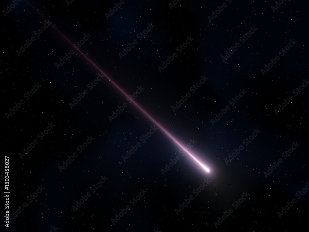 Wall mural bright meteor trail isolated. bolide in the night sky. glowing meteorite on a black background.
