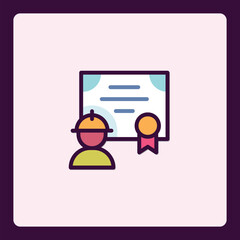 Skilled Tradesperson Certification Vector Icon with Diploma and Hardhat