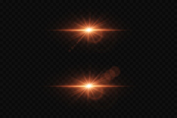 Set of bright stars and flares. The light effect of a bright star and explosion, a magical glare of light.