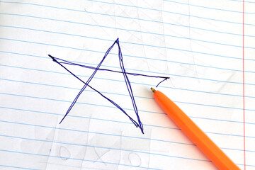 Abstraction. Unfinished drawing on a sheet of school notebook.