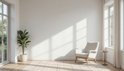 Armchair in Modern Living Room with White Wall Background