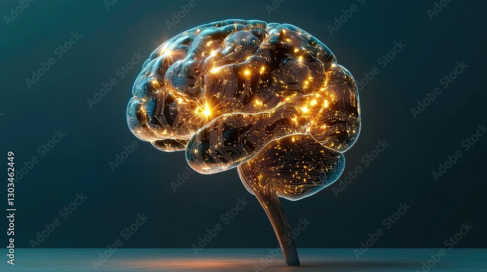Poster futuristic blue ai network with glowing circuits, connecting nodes, and a sleek digital matrix.