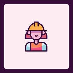 Obraz premium Female construction worker icon with a protective helmet and cheerful face