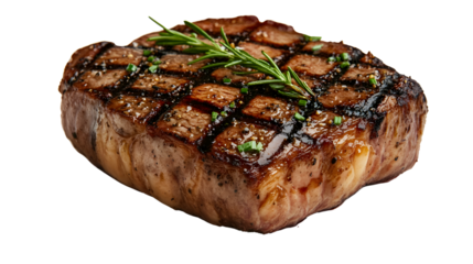 Grilled Steak: A succulent grilled steak, cooked to perfection with a flavorful char, garnished with fresh herbs, epitomizing culinary delight and gastronomic pleasure.