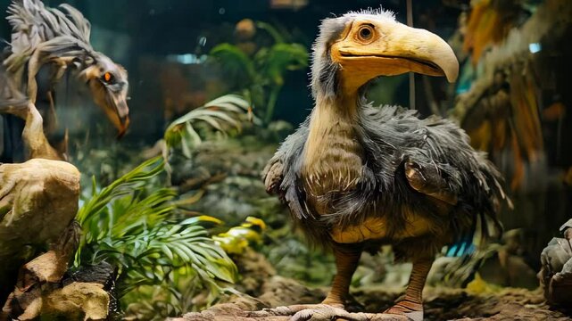 video of taxidermied dodo bird, an extinct flightless species, displayed in the museum