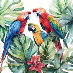 Watercolor Exotic Birds